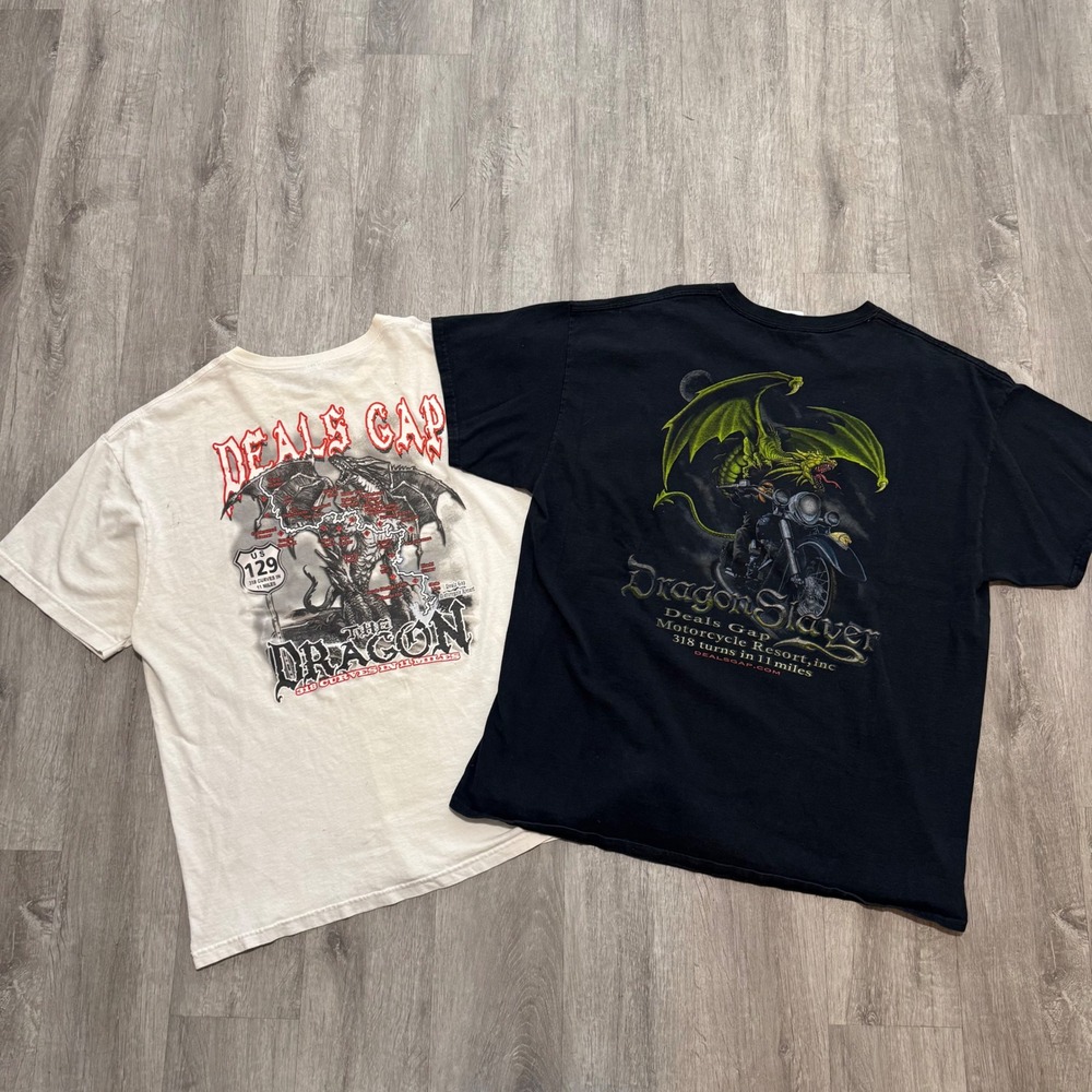 Y2K Lot of 2 Deals Gap Motorcycle Resort Dragon US 129 T-Shirts XL Biker tees